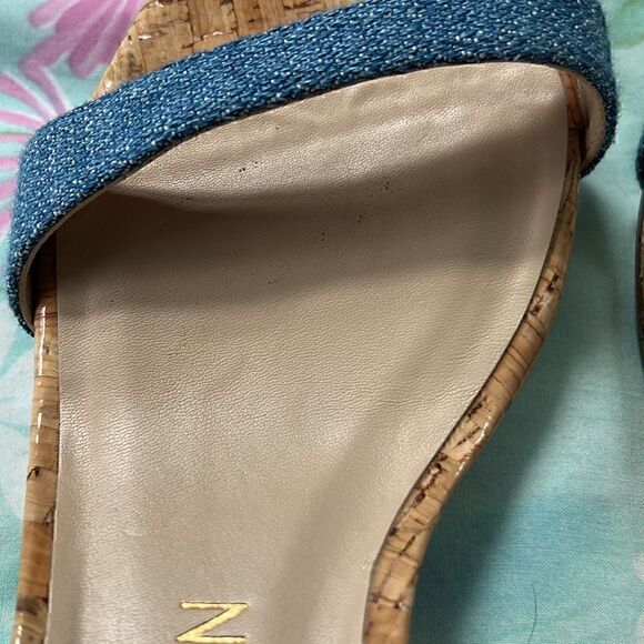 Stuart Weitzman Denim Strap Square Toe Sandals Wedge - Picture 13 of 16